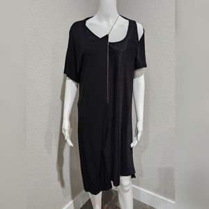 MAISON MARTIN MARGIELA black asymmetrical mixed fabric gold chain shift dress